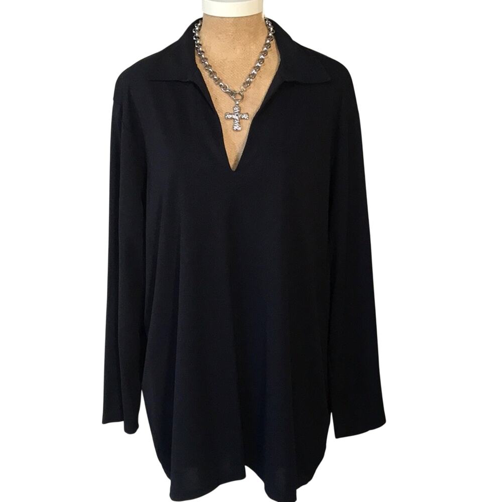 Emanuel Ungaro Liberté Gruppo GFT Henley Tunic Sz 3X Dark Navy Blouse Top Paris